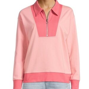 Time and Tru Pink Colorblock Quarter Zip Sweatshirt Pullover Women Large L NWT